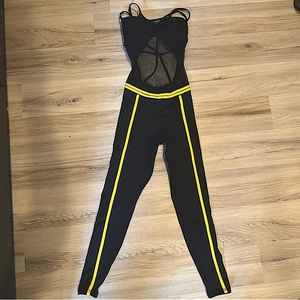 NWOT Lure bodysuit, mesh top, yellow accent piping, M